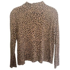 Croft & Barrow PL Petite Large Animal Print Mock Neck Long Sleeve 100% Cotton